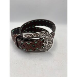 Nocona Tooled Leather‎ Belt Women's 30" Turquoise Inlay Western Boho